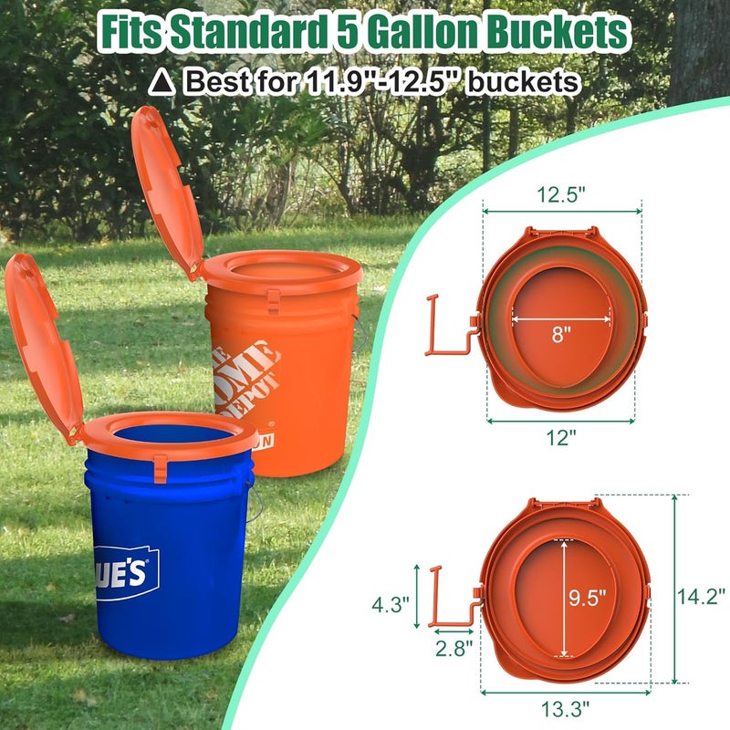 PAHTTO Orange Portable Toilet Seat for 5 Gal Buckets, Snap-on Lid for Adults, Camping, Hiking, Emergency, Car, Boat - Image 5
